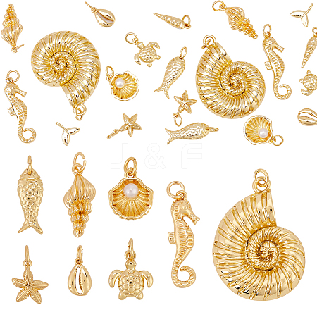 20Pcs 10 Styles Ocean Styles Brass Pendants KK-ME0003-71-1