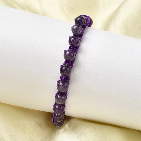 Adjustable Natural Amethyst Beads Braided Bead Bracelets for Men Women BJEW-L713-B06-1