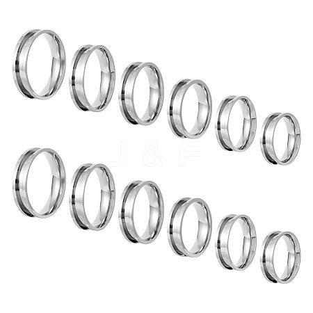  12Pcs 6 Size 201 Stainless Steel Grooved Finger Ring Settings RJEW-TA0001-05P-1