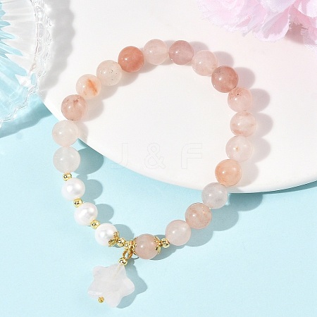 Natural Peach Blossom Pink Persian Jade & Natural Cultured Freshwater Pearl Beads Stretch Bracelets for Women BJEW-JB14193-1