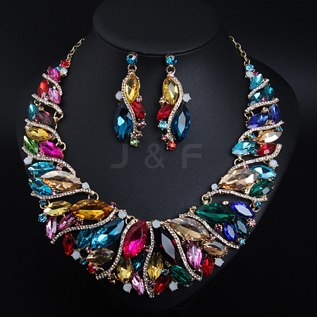 Alloy Rhinestone Pendant Necklaces & Teardrop Stud Dangle Earring Sets for Women WG99E9F-06-1