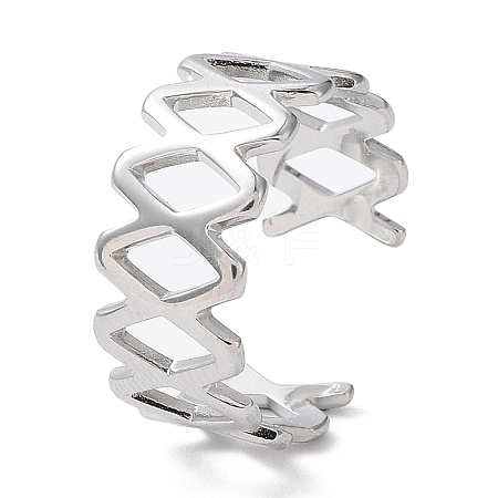 304 Stainless Steel Hollow Rhombus Open Cuff Rings RJEW-D006-03P-1