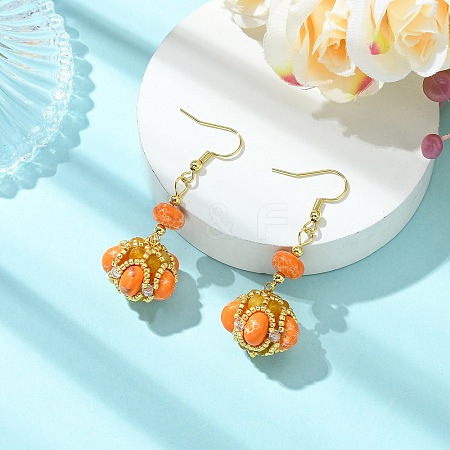Glass Seed Bead and Synthetic Imperial Jasper Dangle Earrings EJEW-MZ00743-02-1