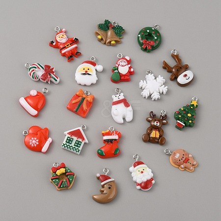 10Pcs Christmas Theme Opaque Resin Pendants CRES-WH0006-13U-1