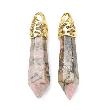 Bullet Natural Rhodonite Pointed Pendants G-E332-C42-G-1