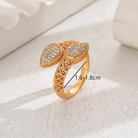 Fashionable Brass Inlaid Rhinestones Teardrop Cuff Open Ring for Women's Vacation Wedding FD7875-1-1