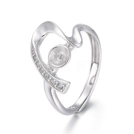 Anti-Tarnish Adjustable Rhodium Plated 925 Sterling Silver Finger Design Ring Mounts Fittings with Pearl Seat STER-F048-23P-1