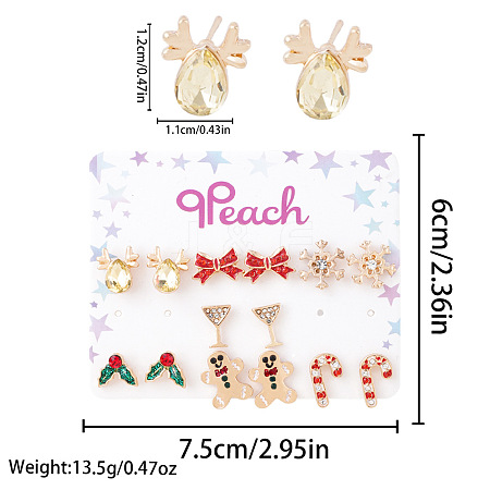 7Pairs Christmas Alloy Enamel & Rhinestone Stud Dangle Earrings Sets FS-WG10992-32-1