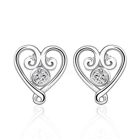 Gorgeous Sweet Heart Design Brass Cubic Zirconia Stud Earrings EJEW-BB08803-S-1