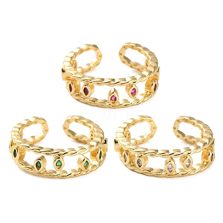 Rack Plating Brass Micro Pave Cubic Zirconia Open Cuff Rings for Women RJEW-U026-01G-01-1