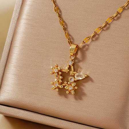 Shiny Brass Clear Cubic Zirconia Pendant Necklaces for Women YA7820-2-1