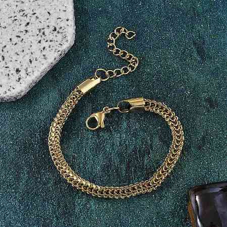 304 Stainless Steel Rope Chain Bracelets for Women BJEW-F488-08G-1