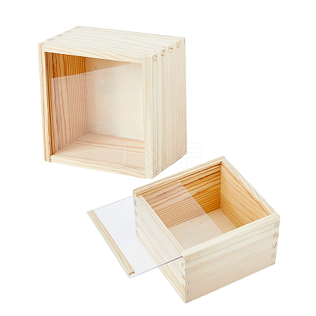 Unfinished Wood Storage Gift Box with Visible Acrylic Slide Lid FIND-WH0420-51-1