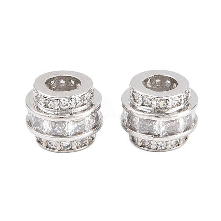 Brass Micro Pave Clear Cubic Zirconia European Beads KK-B186-19P-1