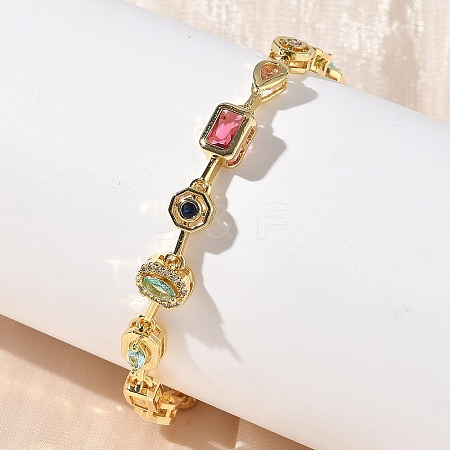 Brass Micro Pave Colorful Cubic Zirconia Link Chain Bracelets BJEW-G764-04G-1