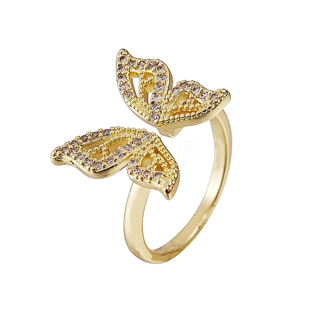 Butterfly Clear Cubic Zirconia Cuff Ring RJEW-SZ0001-13-1