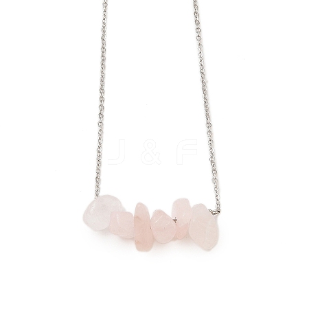 Natural Rose Quartz Chip Pendant Necklaces NJEW-JN05097-01-1