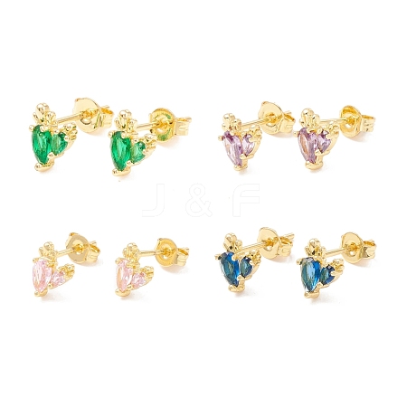 Brass Micro Pave Cubic Zirconia Stud Earring EJEW-C021-04G-1