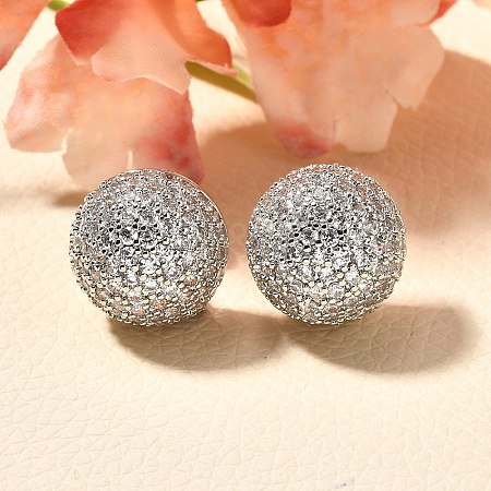 Half Round Brass Micro Pave Clear Cubic Zirconia Stud Earrings X-EJEW-C126-05P-1