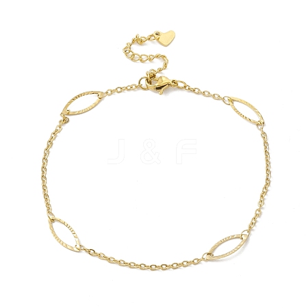 PVD Vacuum Plating 304 Stainless Steel Horse Eye Link Anklet with Cable Chains for Women STAS-E001-23G-1