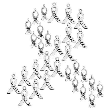 SUNNYCLUE 120Pcs 2 Styles Awareness Ribbon Hope Tibetan Style Alloy Pendants TIBEP-SC0001-79-1