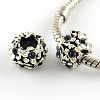 Antique Silver Plated Alloy Rhinestone Flower Large Hole European Beads X-MPDL-R041-04F-1
