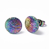 Ion Plating(IP) 304 Stainless Steel Textured Flat Round Stud Earrings for Women EJEW-F300-02MC-1