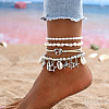 4Pcs Bohemian Style Zinc Alloy & Plastic Pearl & Natural Shell & CCB Plastic Anklet Sets FS-WGD84C1-01-1