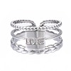 Non-Tarnish 304 Stainless Steel Rectangle with Word Love Open Cuff Ring RJEW-T023-39P-1