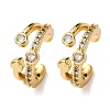 Brass Micro Pave Clear Cubic Zirconia C-Shaped with Heart Cuff Earrings EJEW-D328-05G-02-4