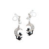 Enamel Cat with Moon Dangle Stud Earrings with Crystal Rhinestone MOST-PW0001-058B-2