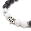 2Pcs 2 Style Natural Howlite & Tiger Eye & Lava Rock Stretch Bracelets Set with Alloy Tube BJEW-JB08474-5