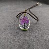 Alloy Wire Wrapped Oval Glass Inner Dried Flower Tree Pendant Waxed Cord Necklaces for Women FS-WG6B63C-03-1