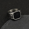 304 Stainless Steel with Natural Black Agate Finger Rings FS-WG06E27-23-1