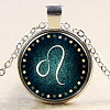 Leo Constellation/Zodiac Sign Flat Round Glass Pendant Necklaces NJEW-N0051-022E-02-1