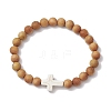 Wood Beads Stretch Bracelets for Men BJEW-JB11303-01-2