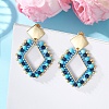 Rhombus Mixed Stone & Glass Seed Beads Dangle Stud Earrings EJEW-MZ00666-03-1