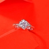 Rhodium Plated 925 Sterling Silver Moissanite Rhinestone Solitaire Ring AJEW-U007-17P-4