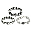 3Pcs 3 Colors Halloween Dyed & Electroplated Natural Lava Rock Round Beads Stretch Bracelets for Men BJEW-JB12332-2