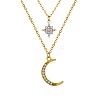 Double-Layer Alloy Crystal Rhinestone Moon Star Pendant Necklaces WG81F5F-01-5