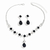 Teardrop & Rhombus Brass Rhinestone Pendant Necklaces & Stud Dangle Earrings Sets FS-WG09414-02-2