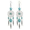 Web with Feather Alloy Chandelier Earrings EJEW-JE05464-01-1