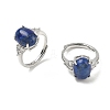 Brass Micro Pave Cubic Zirconia with Natural Lapis Lazuli Cuff Open Rings RJEW-T035-01P-B-4