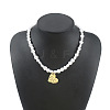 Alloy Textured Pendant White Plastic Pearl Heart Beaded Necklaces WGD8EA0-02-1