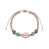 Adjustable Natural Cowrie Shell & Round Wood & Synthetic Turquoise Beaded Cotton Cord Braided Anklets for Women FS-WG3A61A-01-5