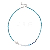 Natural Mixed Stone Faceted Round and Dyed Malaysia Jade & Pearl Beaded Necklaces with Brass Micro Pave Clear Cubic Zirconia Cross NJEW-JN05975-4