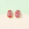 Brass Enamel Oval Stud Earrings EJEW-I322-04G-2