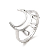 Non-Tarnish 304 Stainless Steel Crescent Moon Adjustable Ring for Women RJEW-M149-11P-3