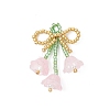 Glass Seed Beaded Bowknot with Flower Pendants PALLOY-MZ01129-02-1
