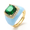 Rack Plating Brass Micro Pave Green & Crystal Cubic Zirconia Adjustable Rings RJEW-E064-19G-2